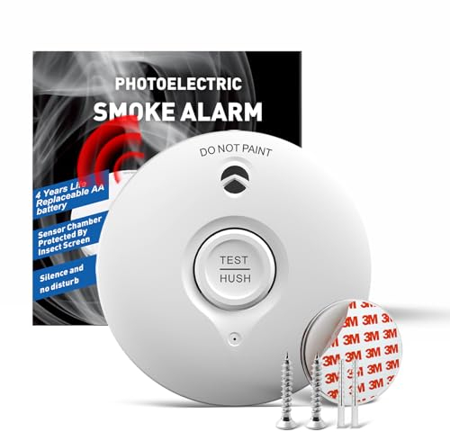 Vernetzter Rauchmelder,10 Jahre Alter Feuermelder mit austauschbaren Batterien, Funk-Rauchmelder mit bis zu 40 Wireless Rauchmelder mit magnethalterung, EN14604 1 Pack