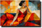 daazoo Leinwandbild Enjoy the Silence 40 x 60 cm (AUFHÄNGFERTIG) – Eleganz im geometrischen Stil – Einzigartiges Deko-Highlight – Rote Lippen, kräftige Farben – Querformat