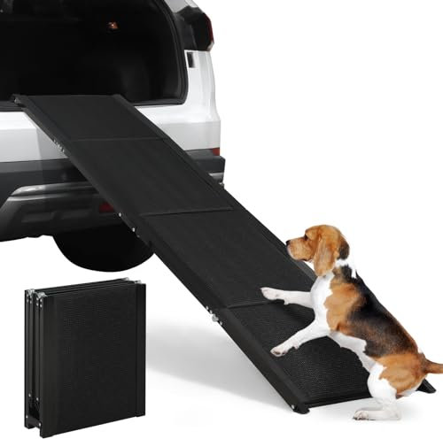 SMONTER Dog Car Ramp for Large Dogs, Folding Portable Pet Steps 180 x 44cm Extra Long Aluminum Dog Stairs with Nonslip Surface, Lightweight &Durable for Trucks, Cars and SUV, Supports up to 200 lb