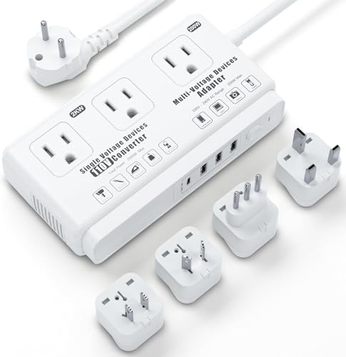 Adaptador convertidor de voltaje de 220 V a 110 V: transformador de enchufe de regleta de viaje internacional de Estados Unidos a Europa, secador de pelo eléctrico de 2000 W, convertidores de salida