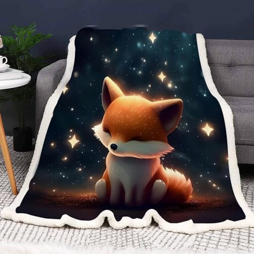 CYSYLQW Fuchs Decke 150x200 cm kuscheldecke Kinder Fuchs Fleecedecke Wohndecke 3D Drucken Wald Wild Fuchs Flauschig Decke Sofadecke 130x150 cm Couchdecke Tagesdecke (6,100 x 140 cm)