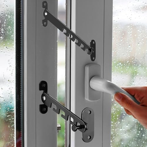 2 Pezzi Chiusure Sicurezza Bambini,Blocca Finestra Aperta,Supporto per La Porta Della Camera Da Letto Della Terrazza per Bambini,Ferma Finestra per Abitazioni,Scuole e Locali Commerciali (Nero)