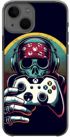 EZB Scary Gaming Skull Horror Themed Phone Case Compatible with iPhone | Flexible Shock Absorbent Unique Pop Art Phone Cover | Skull Gamer (iPhone 13) Black