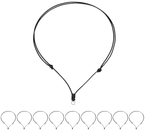 sourcing map 10pcs Adjustable Necklace Cords 1.5MM Thick 18-30 Inch Handmade Craft Ropes with Metal Ring for Hanging Pendants DIY, Black