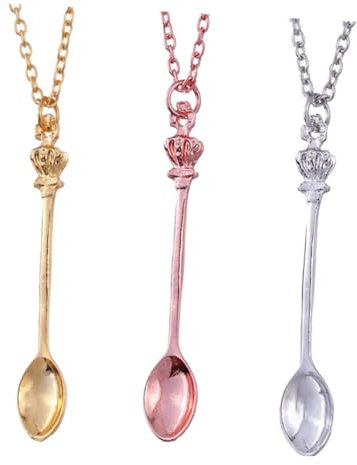 WRITWAA 3pcs Crown Spoon Pendant Necklace Set, Vintage Gold Silver Rose Gold Clavicle Chains for Women, Hip-hop Costume Jewelry Accessories for Daily Wear