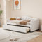 Daybettt, 90x200cm Tagesbett mit ausziehbarem Bett,Schlafsofa, Einzelbett(Ohne Matratze), Leinen, minimalistisches Styling (Beige)