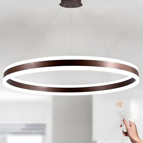 LAMPLAY Runde Moderne LED-Pendelleuchte, 1 Braun Ring-Kronleuchter, Dimmbar Mit Fernbedienung 3000K-6000K Deckenleuchte, Höhenverstellbar, Foyer, Wohnzimmer, Schlafzimmer, Esszimmer(Ø100cm)