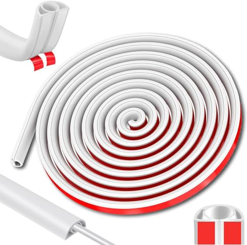 3M Flexible Small Cable Duct, Self Adhesive Tape Cable Duct to Hide Wire, Trunking for Electric Cables, Mini Semi Circular Side Trunking, Flexible Cord Cover for Wires on Wall Floor (White)