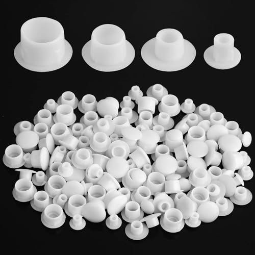 Abdeckkappen Für Bohrlöcher, 120 Stück 5mm/6mm/8mm/10mm Bohrloch Abdeckkappen, Schraubenabdeckung Weiss für Schrauben Möbel Bohrungen (Color:Weiß)