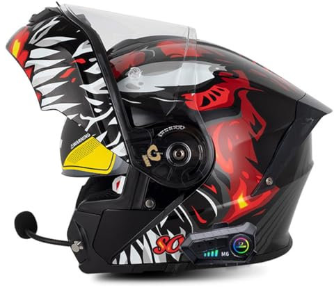 Klapphelm Mit Bluetooth Motorradhelm Integralhelm Damen Herren Mit Doppelvisier Multifunktional Motocross Helm Motorrad Schutzhelm ECE/DOT Zertifiziert Flip Vollvisierhelm 1,4XL:67-68CM