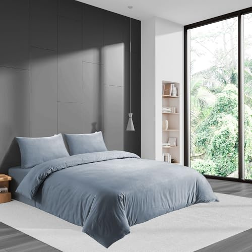 LYMA Bedding Duvet Cover Set Double Abstract Embossed, OEKO-TEX Certified, Ultra Soft NanoPlush Double Brushed Quick Dry & Button Closure, Wrinkle Fade Resistant Quilt Cover & Pillowcase (Light Grey)
