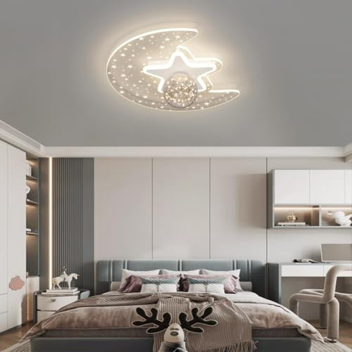 Stesulfr Deckenleuchte Kreative Kinderzimmer Dimmbare LED mit Fernbedienung Kronleuchter Mondform Deckenlampe Moderne Dekorative Beleuchtungsvorrichtung Geeignet für Jungen Mädchen Schlafzimmer Babyzi