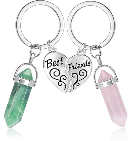 Porte-Clés Amitié, Amitié Porte Clef Amitié Pour 2 Pendentif en Cristal Naturel Bestie Keychain Bff Keychain Anniversaire Graduation Cadeaux de NoëL (2pcs)