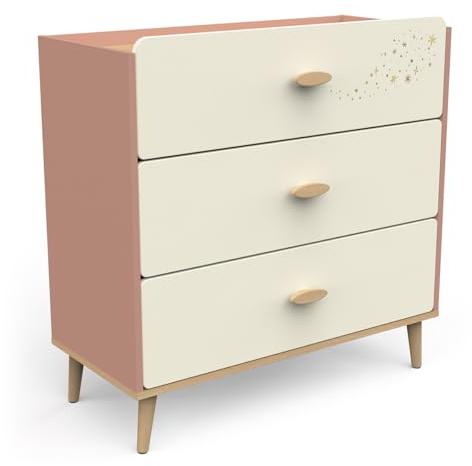 habeig Kinder Kommode Himmelssterne Kinderzimmer Schrank Prinzessin Anrichte Schublade Tür Gross (Creme/Braun #310)