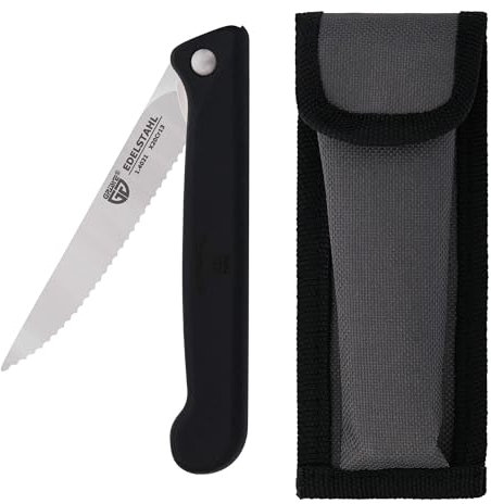 GRÄWE Klappmesser mit Steakklinge, schwarz, mit Etui, mit Liner Lock - Mechanik