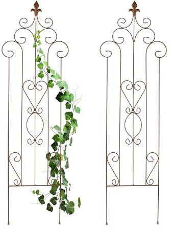 Relaxdays Tuteur à Plantes, Lot de 2, Treillis en métal, Support au Design Vintage, H x L : 116 x 35 cm, Marron
