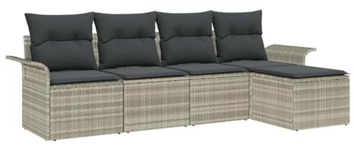 vidaXL 5-teiliges Garten-Sofaset mit Kissen in Hellgrau, verstellbares modulares Design, wetterfest, Lounge-Sitzplätze für Terrasse und Garten, Rattan-Couch, Ecksofa