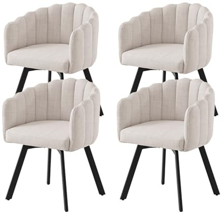 SUPPNEED Esszimmerstühle Drehbar, 4er Set Drehstühle Esszimmer mit Armlehnen, Polsterstühle aus Leinenstoff, Drehsessel mit Metallbeinen, Küchenstühle, Sessel Wohnzimmer (4, Beige)