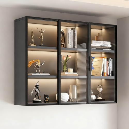 XDOPIRRS An der Wand montierte Glasvitrinen, an der Wand montierte Aufbewahrungsschränke, schwebende Wandschränke mit Glas,handgefertigte Modell-Glaswandschränke(100 * 35 * 95cm/39.4 * 13.8 * 37.4in)