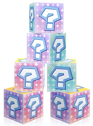 Linkidea Bunte Mystery-Fragezeichen-Display-Boxen, Farbverlauf-Thema, Überraschungsrequisiten für Geburtstage, Festival-Events, Spielbelohnungen und Warteschlangen-Party-Dekoration (30 x 30 cm), 6