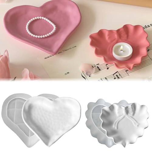 2 stampi in silicone per colata a forma di cuore, stampi in silicone per colata, stampi in resina epossidica, stampi in silicone per colata, vassoio per lavori di bricolage, gesso, candele