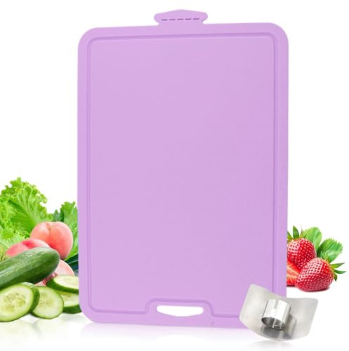 Silicone Cutting Board, Flexible Chopping Board with Finger Guard Non Slip Cutting Mat Easy Hanging Boards for Kitchen(Purple)