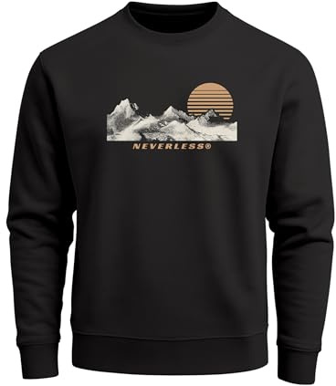 Neverless® Sweatshirt Herren Frontprint Bergmotiv Pullover mit Print Outdoor Adventure Fashion Streetwear