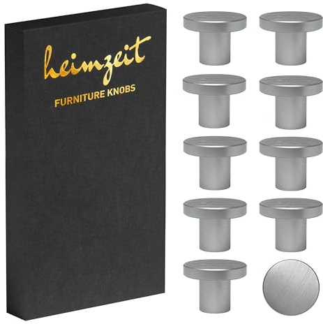 heimzeit Boutons de Meuble Modern 10 Pièces en Aluminium Gris | Poignées de Placard Rondes de Haute Qualité pour Portes, Tiroirs et Commodes, avec Poignée à un trou et vis