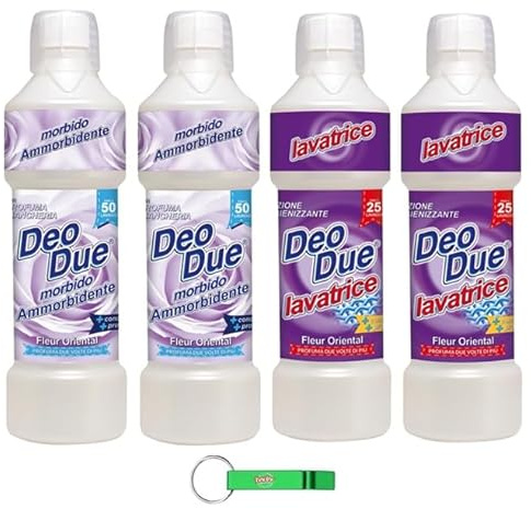 DEO DUE Testpaket Fleur Oriental, 2x Waschmittel 1Lt + 2x Weichspüler Konzentrat 1Lt + Beni Culinari Kostenloser Schlüsselanhänger