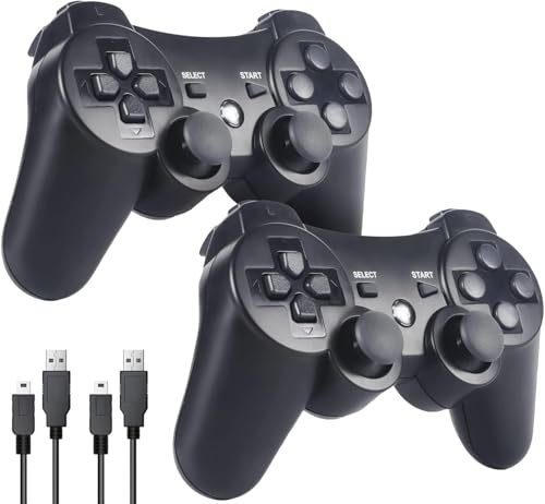 Sefitopher Wireless Controller for PS3, Bluetooth Gamepad with DualShock & Charging Cable, Compatible with PlayStation 3 (2XBlack)