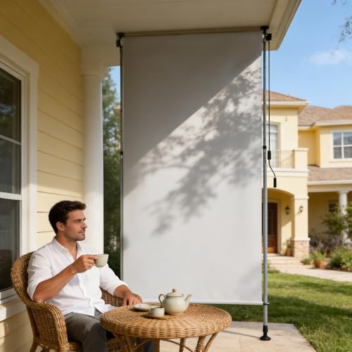 UISEBRT Klemmmarkise Senkrechtmarkise mit Handkurbel ohne Bohren,120x310 cm Vertikalmarkise Ausziehbar & Blickdicht & Wasserfest,Sonnenrollo Sichtschutz Sonnenschutz Windschutz,Hellgrau