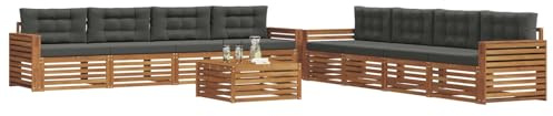 vidaXL Outdoor-Sofagarnitur mit Kissen 9 pcs Natur und Anthrazit, Moderne Lounge für draußen, Bequeme Gartenmöbel, Akazienholz-Sofa, wetterfeste Terrassen-Sitzgruppe
