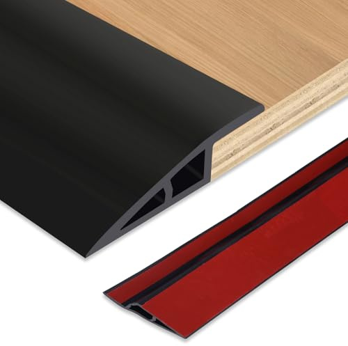 Vinyl Floor Transition Strip Overlap Reducer, Self-Adhesive Carpet Edge Trim for Tile Wood Laminate, Door Threshold Strip Ramp for Covering Flooring Heights from 12-15 mm (Black, 6.6 Ft)