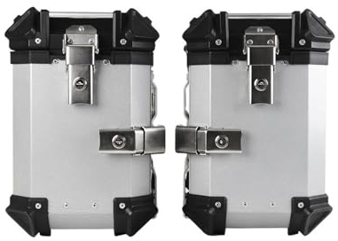 ATEHDEN 38L Universal Motorcycle Rear Top Box Side Luggage Case Storage Trunk Lock Travel Aluminum Alloy Tool Box(35L Silver (1 Pair))