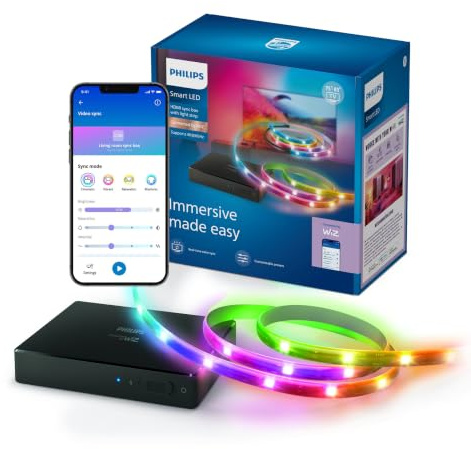 Philips Smart Lighting HDMI Sync Box, Striscia LED RGBIC per TV 75-85 | Luce dietro TV, Dimmerabile, Sincronizzazione con film e musica, HDMI 2.0 4K a 60 Hz, Smart Home, Compatibile con WiZ