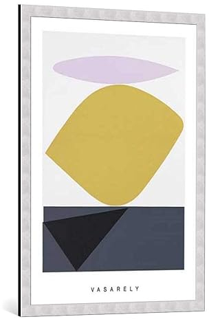 kunst für alle Bild mit Bilder-Rahmen: Victor Vasarely Souzon - dekorativer Kunstdruck, hochwertig gerahmt, 70x100 cm, Silber gebürstet