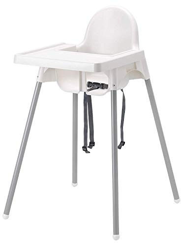 2XHighchair with Tray, Safety Belt, White/Silver Colour