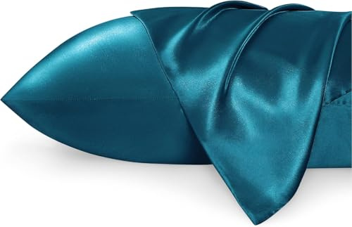 Bedsure Satin Pillowcase 2 Pack - Cooling, Envelope Closure, 50x75cm, Teal | Similar to Silk Pillowcase, Cooling, Better Skin and Hair, Envelope Closure, Gifts for Women, Standard Size, 2 Packs