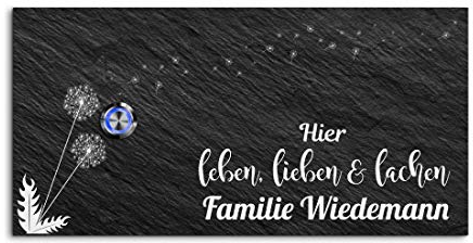 Schiefer Türklingel mit Gravur und LED-Klingelknopf und über 100 Motive | Modell: Wiedemann-sch | 26x13 cm Klingel-Taster Klingelschild Klingelplatte Namensschild beschriftet