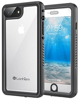Lanhiem iPhone 7 Plus/8 Plus Case - IP68 Waterproof Dustproof Shockproof Case with Built-in Screen Protector, Full Body Sealed Underwater Protective Cover (Black)