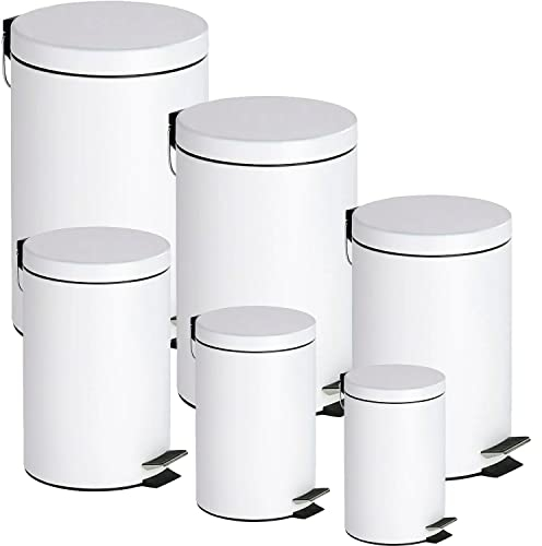 TIENDA EURASIA® Cubo de Basura con Pedal, Acero Inoxidable, Acabado Blanco Brillo. Disponible en Varios tamaños. Ideal para Cocina, Baño, Salón. (5L)