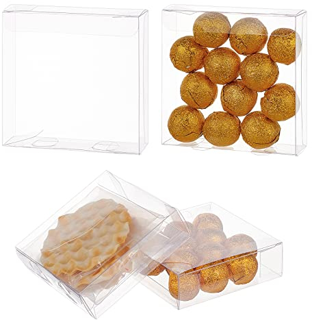 BENECREAT 30PCS Klare Hochzeitsbevorzugungsboxen 10x10x3cm Rechteck PVC Transparente Geschenkboxen für Jubiläen, Geburtstage, Hochzeiten, Valentine