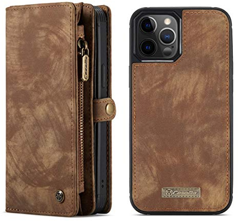 SWP Étui de protection pour iPhone 12 Pro Max, portefeuille avec rabat magnétique amovible [11 emplacements pour cartes] Étui de couplage avec bracelets pour iPhone 12 Pro Max 6,7 (marron)