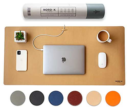 Nordik Schreibtischunterlage, Leder, 89 x 43 cm) Premium-Mauspad für Home Office Zubehör – rutschfestes, veganes Leder Schreibtischunterlage Schutz & Schreibunterlage