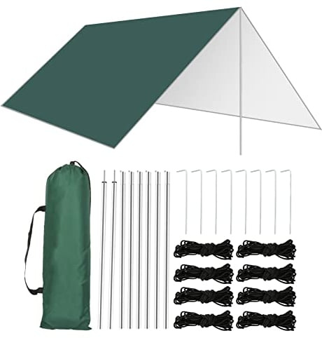 Aceshop 3M x 3M Hammock Rain Fly Tent Tarp Waterproof Windproof Snowproof Camping Tarp Camping Shelter Portable Anti-UV Sun Shelter Basha Sunshade Tarpaulin Mat for Snow Beach Camping Outdoor Travel