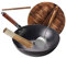 Wokpfanne + Holzdeckel + Essstäbchen+Bambusbürste +Edelstahlschaufel 304 mit Holzgriff, handgehämmerte Wok Pfanne aus Karbonstahl mit Holzgriff,passt für alle Herde,B