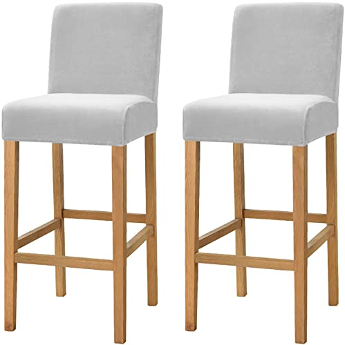 Dimatic Samt Plüsch Stuhl Abdeckung Theke Pub Bar Hocker Stuhl Slipcover für Esszimmer Cafe Barhocker Slipcover Möbelschutz Anti-Rutsch-Bezug mit elastischem Boden, 2er Set, Hellgrau