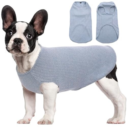 Hjumarayan Hundepullover Mittelgroße Hunde - Hundeshirt Dünn Hunde Pullover Sonnenschutz Tshirt Elastisch Hundepulli Gestreifte Shirt Pullis für Dackel Französische Bulldogge (Hellblau L)