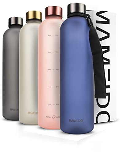MAMEIDO 1l Water Bottle - Motivational Time Markings, BPA free, Leak-Proof, Tritan Co-Polyester Plastic, 1 litre water bottle, Sports Bottle (Sapphire Blue, 1000ml)