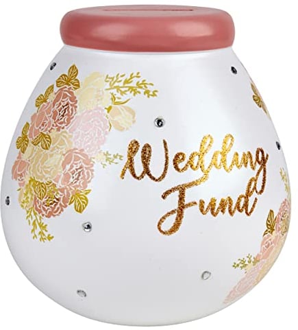 Pot of Dreams Hand Painted Wedding Fund & Flowers Save And Smash Handcrafted White Color Ceramic Money Box Piggy Bank | Perfect Decorative Gift and Saving for Wedding Fund & Celebrations